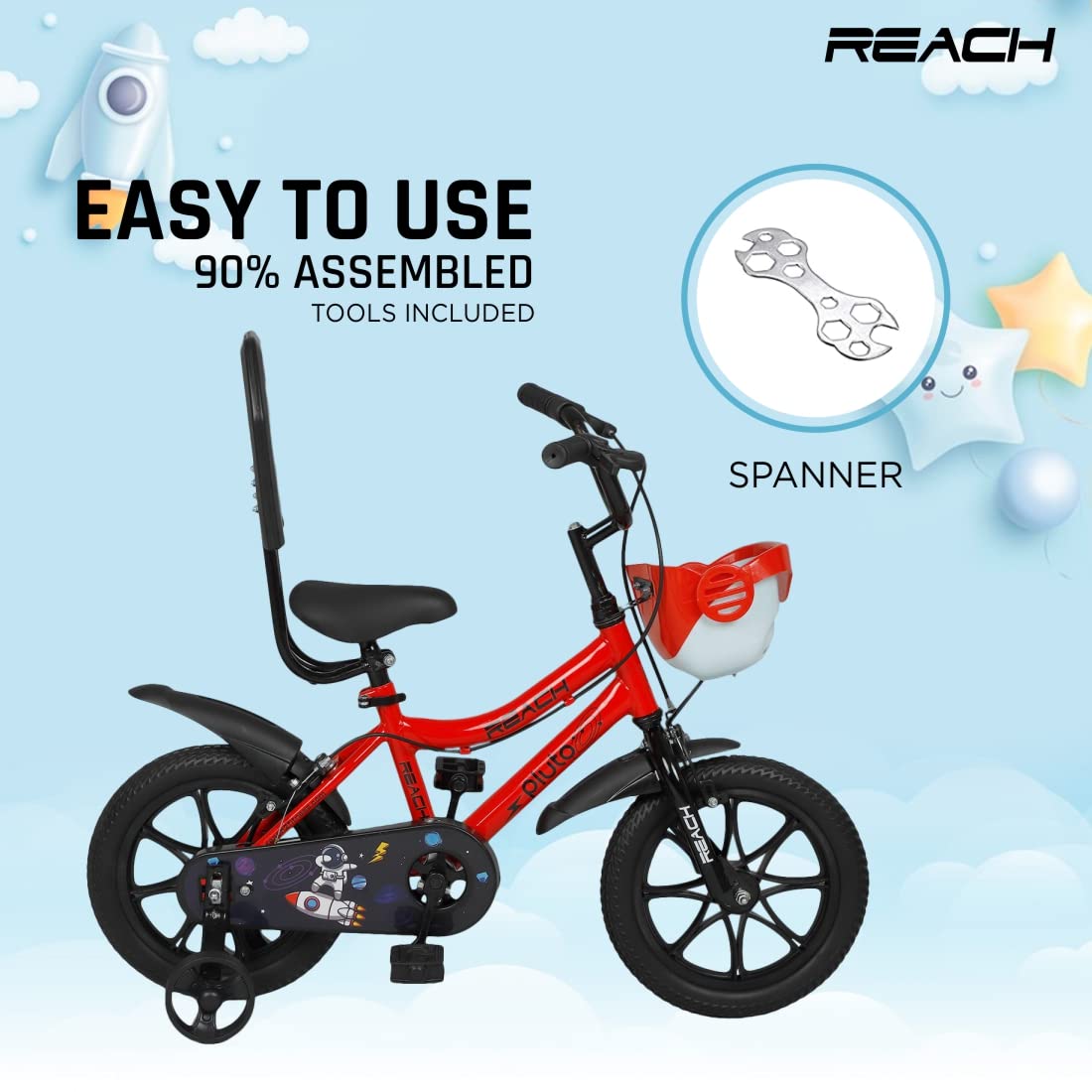 Reach Pluto 14T Juniors Kids Cycle with Training Wheels for Boys  Girls  90 Assembled  Frame Size12 Inch  Ideal for Height 3 ft   Ideal for Ages 2-5 Years