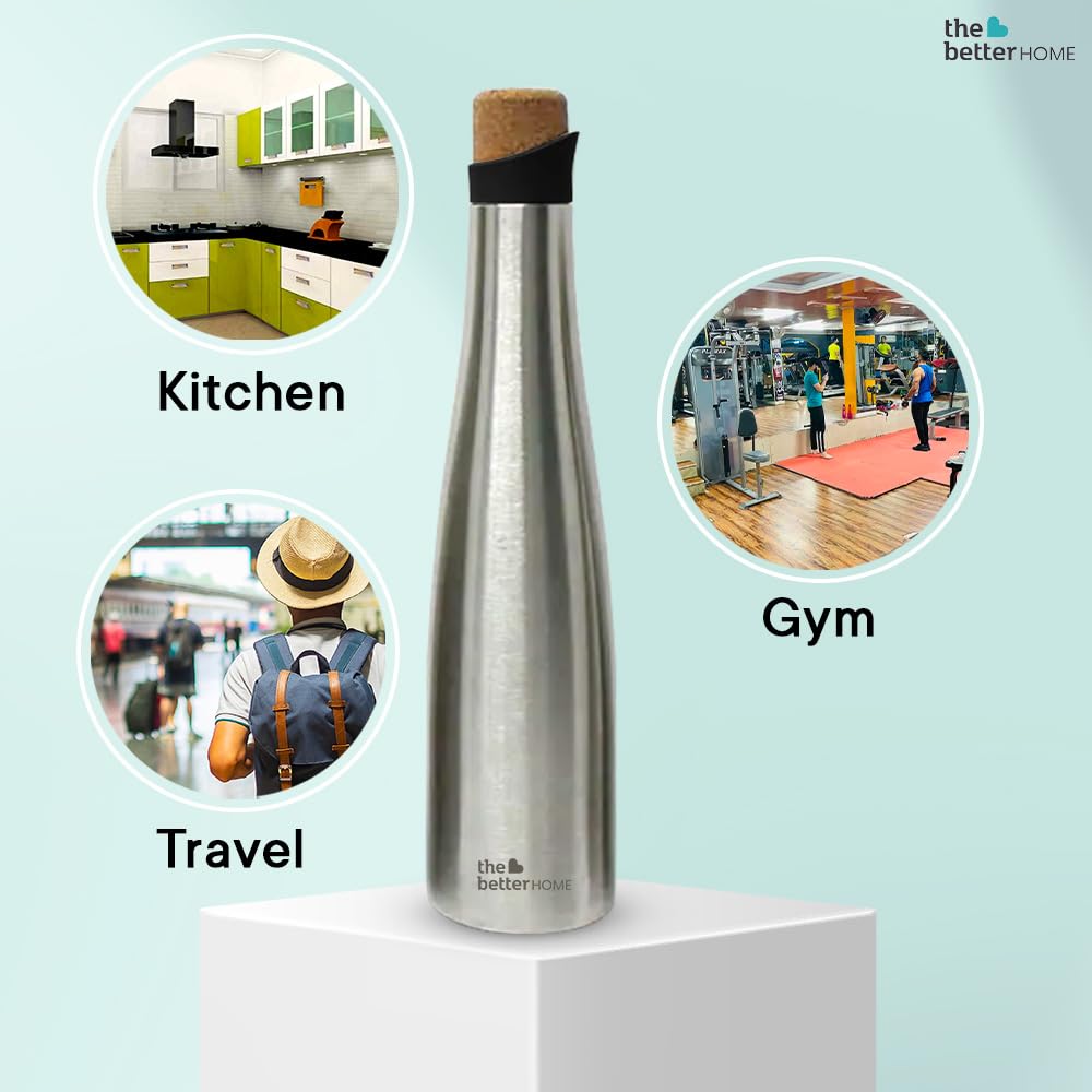 Better Home Insulated Stainless Steel Water Bottle, 750ml, Pack of 10, 18 Hours Insulation, Leak Proof, BPA Free, Silver.