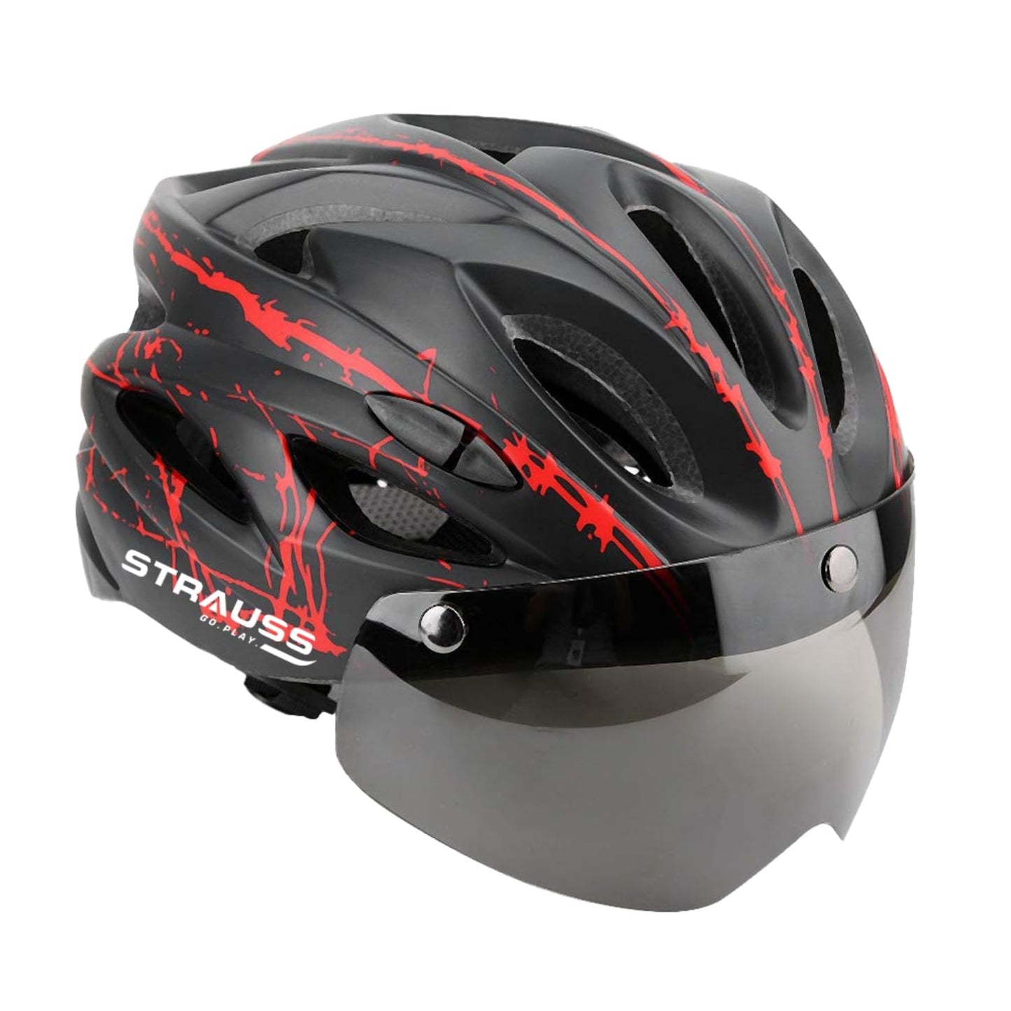 Strauss Cycling Helmet with Magnetic Goggles, Lightweight, Superior Ventilation, Adjustable Strap, Ideal for Men and Women, Red/Black.