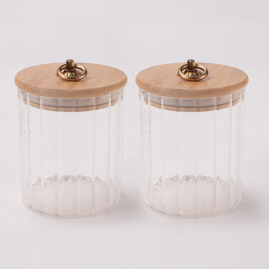 Urbane Home Borosilicate Glass Jar with Bamboo Lid, Airtight Storage for Cookies, Snacks, Tea, Coffee, Sugar. Set of 2, 530ml.