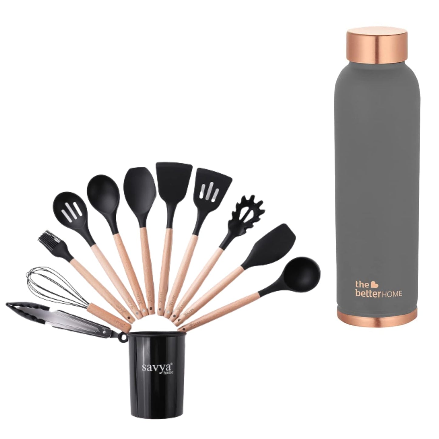 The Better Home 100 Pure Copper Water Bottle 1 Litre Grey  Savya Home 12 pcs Silicon Spatula Set Black