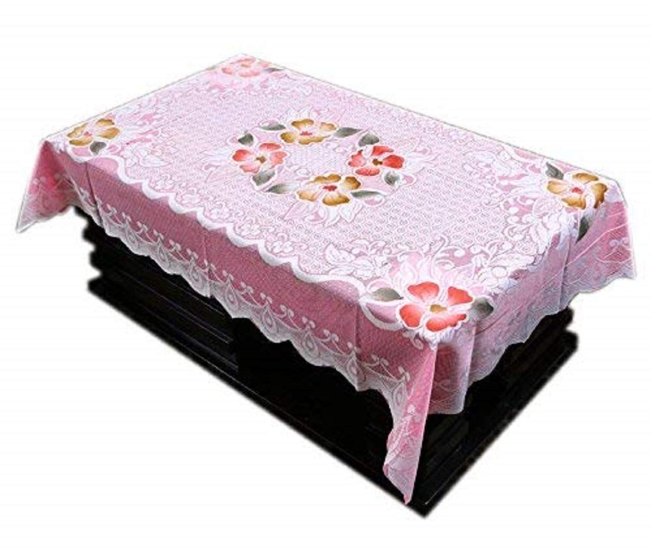 Kuber Industries Rectangular Cotton 4 Seater Centre Table CoverSize 152 x 102 x 1 CM Pink Pack of 1