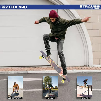 STRAUSS Plastic Skateboard, Anti-Skid, High Precision Bearings, Light-Up Wheels, Ideal for 8+ Years, 31x8 Inch, Astronaut, Multicolor