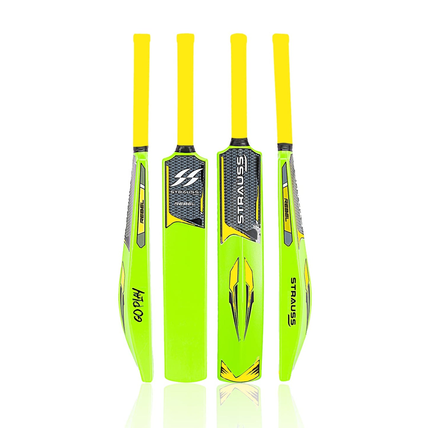 Strauss Rebel Cricket Bat, Full Size 34x4.5 inch, Heavy Duty PVC, for Tennis/Synthetic Ball, Fluorescent Yellow