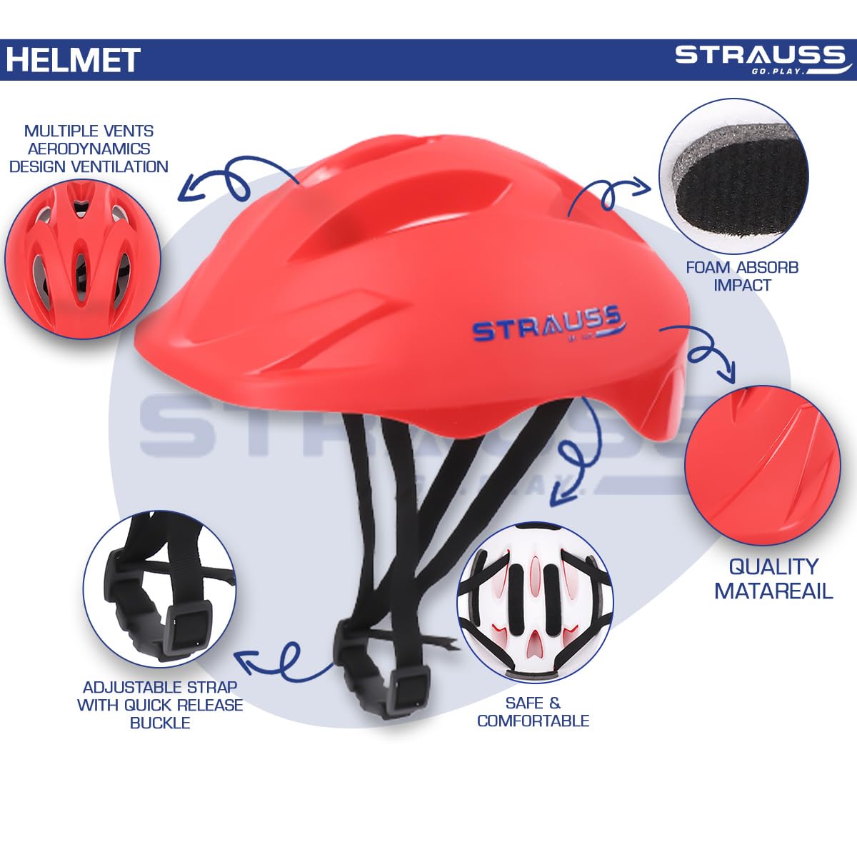 STRAUSS Orion Cycling Helmet, Adjustable, Lightweight, Superior Ventilation, Ideal for Adults & Kids, Red Matte, Small