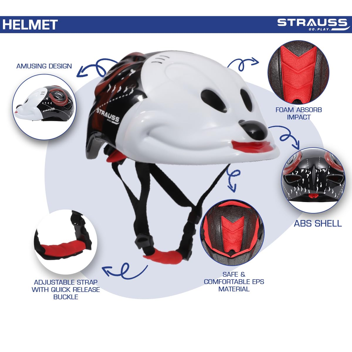 Strauss Kids Cycling Helmet, Lightweight, Superior Ventilation, Adjustable Size, Multisport for Cycling, Skating, Skateboarding, Black.