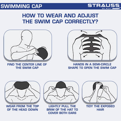 Strauss Swim Cap: Keeps hair clean, ear protector, breathable, waterproof, for kids, boys, girls, long/short hair, black.