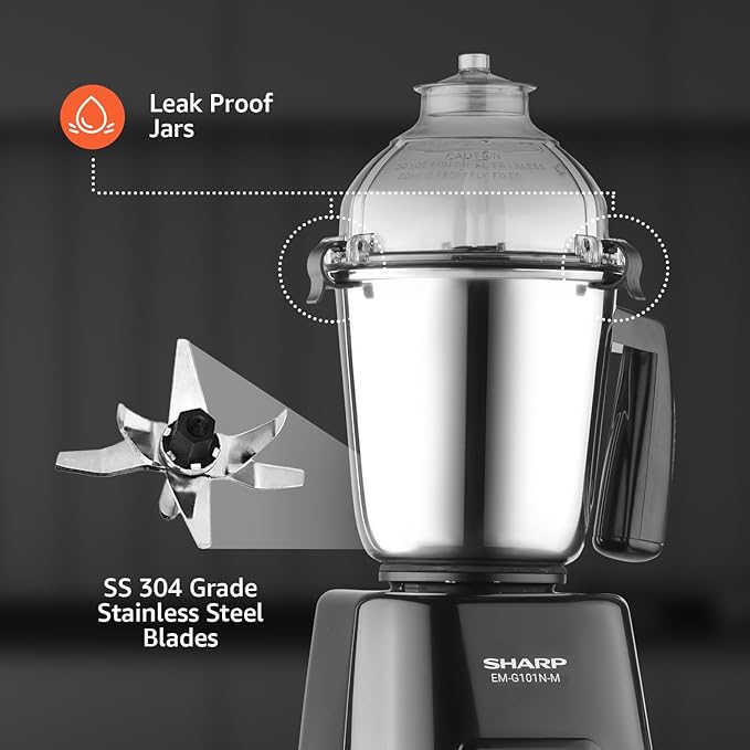 SHARP Mixer Grinder 1000W Powerful Copper Motor I 3 speed  Pulse I 3-Jar I Auto cut-off I Leakproof and Airtight Lid