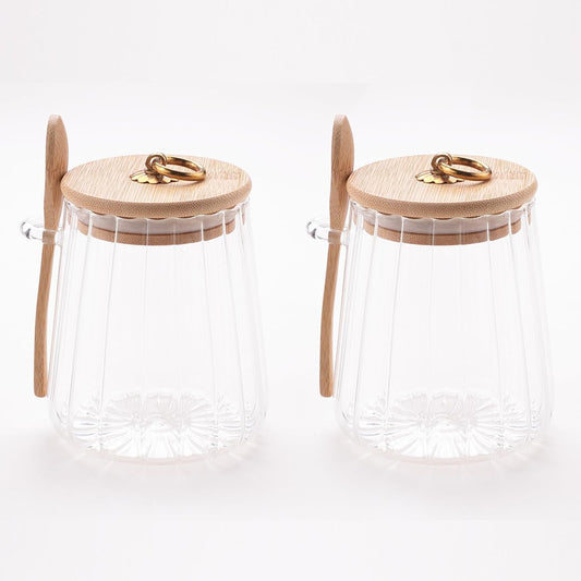 The Better Home Borosilicate Glass Jar with Bamboo Lid, Airtight Storage for Cookies, Snacks, Tea, Coffee, Sugar, Set of 2, 635ml.