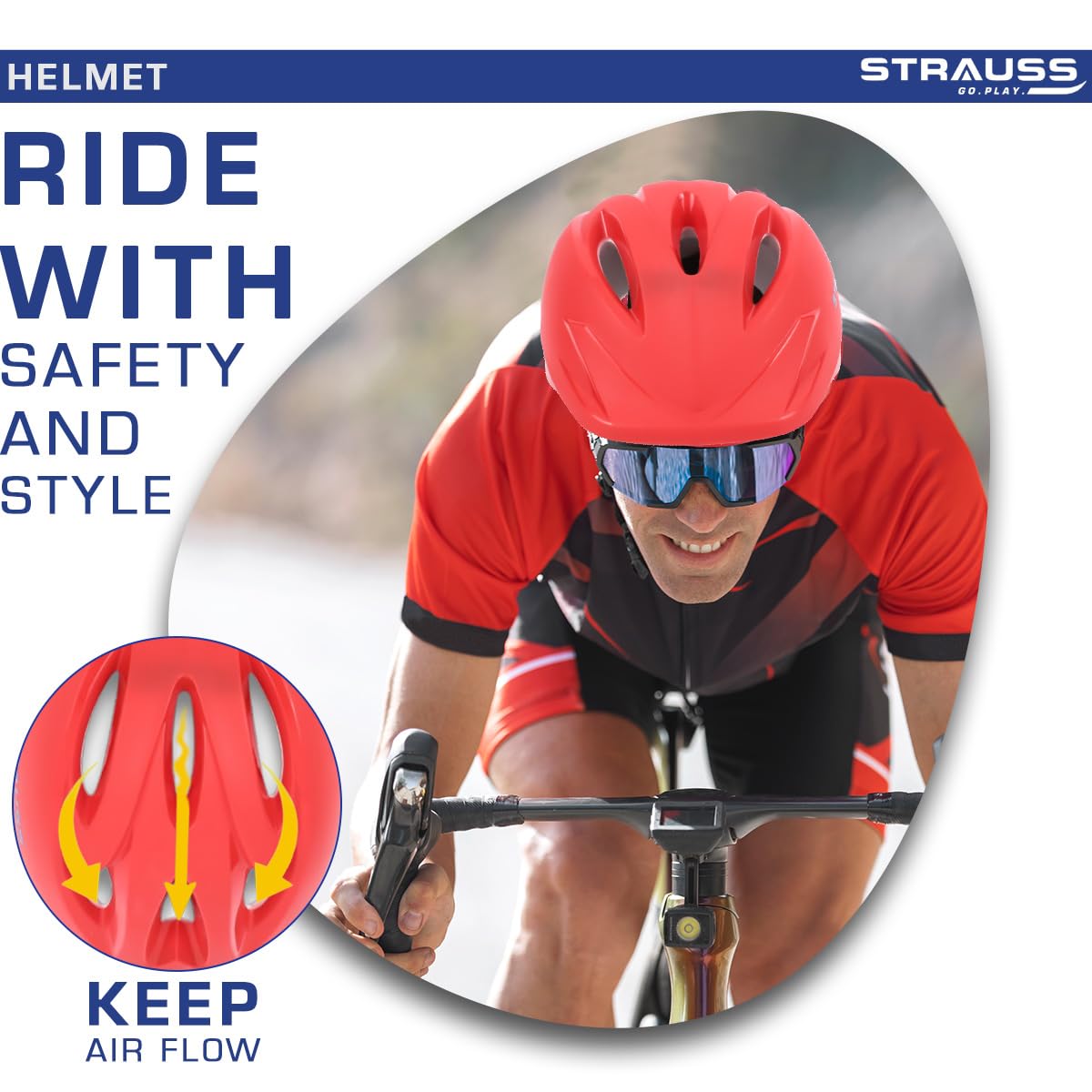 STRAUSS Orion Cycling Helmet, Adjustable, Lightweight, Superior Ventilation, Ideal for Adults & Kids, Red Matte, Small