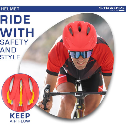 STRAUSS Orion Cycling Helmet, Adjustable, Lightweight, Superior Ventilation, Ideal for Adults & Kids, Red Matte, Small