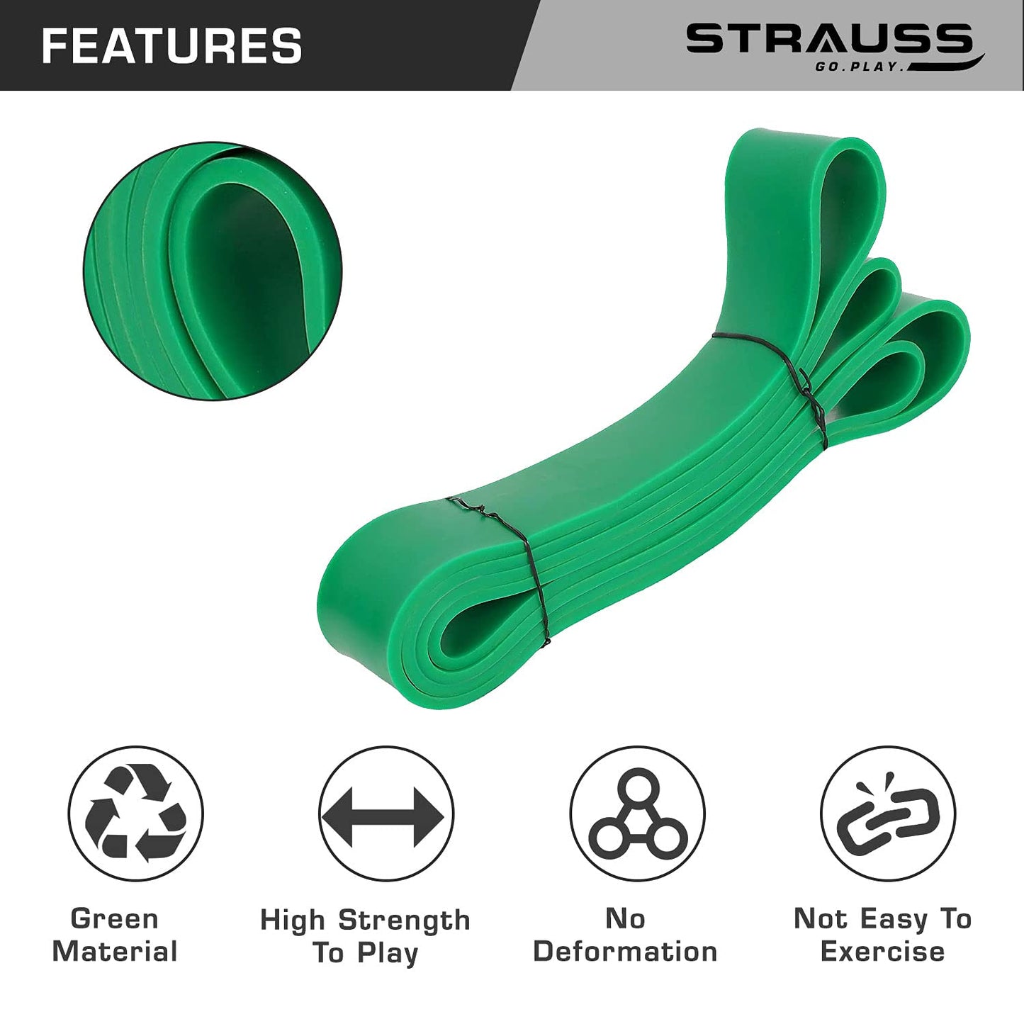 Strauss Resistance Band for Home Exercise, Chin Ups, Squats, Core Workout, Men & Women, 23-57Kg, Green