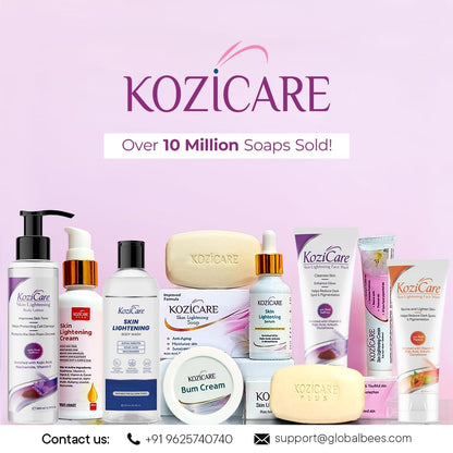 Kozicare Saffron Soap: Skin Brightening, Dark Spot Remover, Saffron, Olive Oil, Kojic Acid, Smooth Acne Scars, Uneven Skin Tone - 75gm Pack of 3