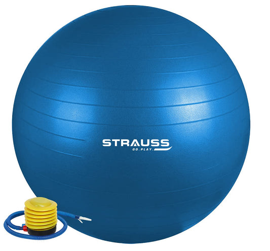 STRAUSS 75cm Anti-Burst Gym Ball with Free Foot Pump for Exercise, Yoga, Pregnancy, Balance, Stability - Blue