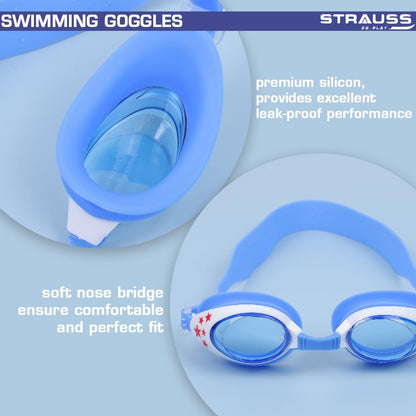 STRAUSS Swimming Goggles  Anti Fog  UV Protection  Swimming Goggles for Kids Adults  Fully Adjustable Swimming Goggles with A Case CoverGreen