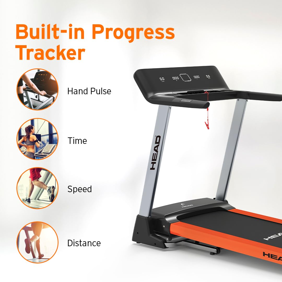 Reach ITA 6 HP Peak Motorized Treadmill  Max Speed 18 kmhr  Foldable Treadmill with Automatic Incline  Fitness Machine for Home Gym with LCD Display  Bluetooth  Max User Weight 125kg  Orange