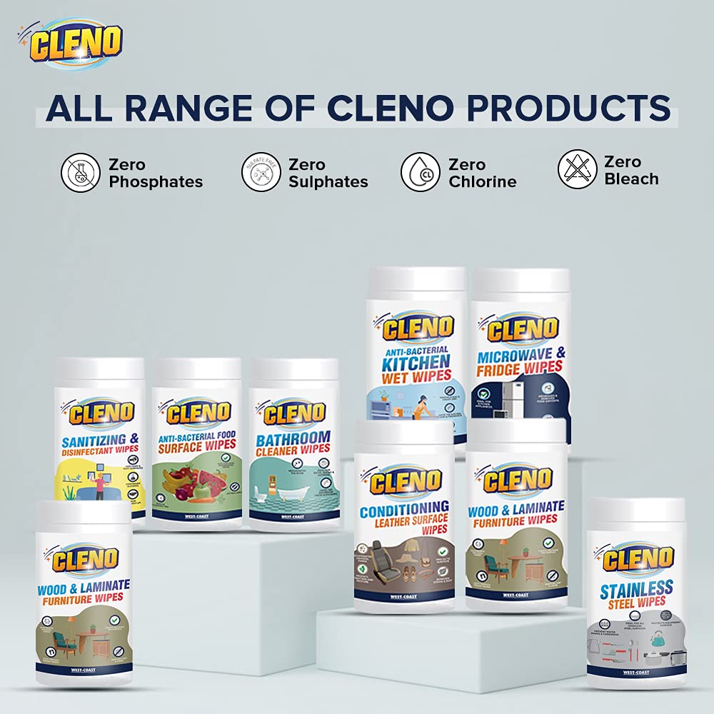 Cleno Stainless Steel Wet Wipes: Cleans, Shines, Protects Cookers, Stove, Sink, Range-Hood, Trash Cans, Fridge, Microwave, Dishwashers, Grills - 50 Wipes