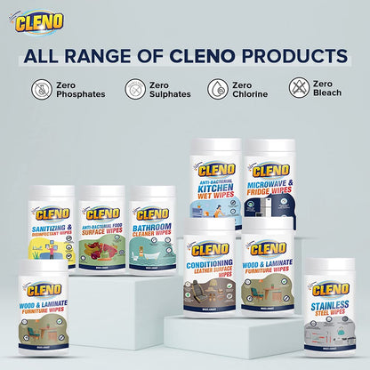 Cleno Stainless Steel Wet Wipes: Cleans, Shines, Protects Cookers, Stove, Sink, Range-Hood, Trash Cans, Fridge, Microwave, Dishwashers, Grills - 50 Wipes