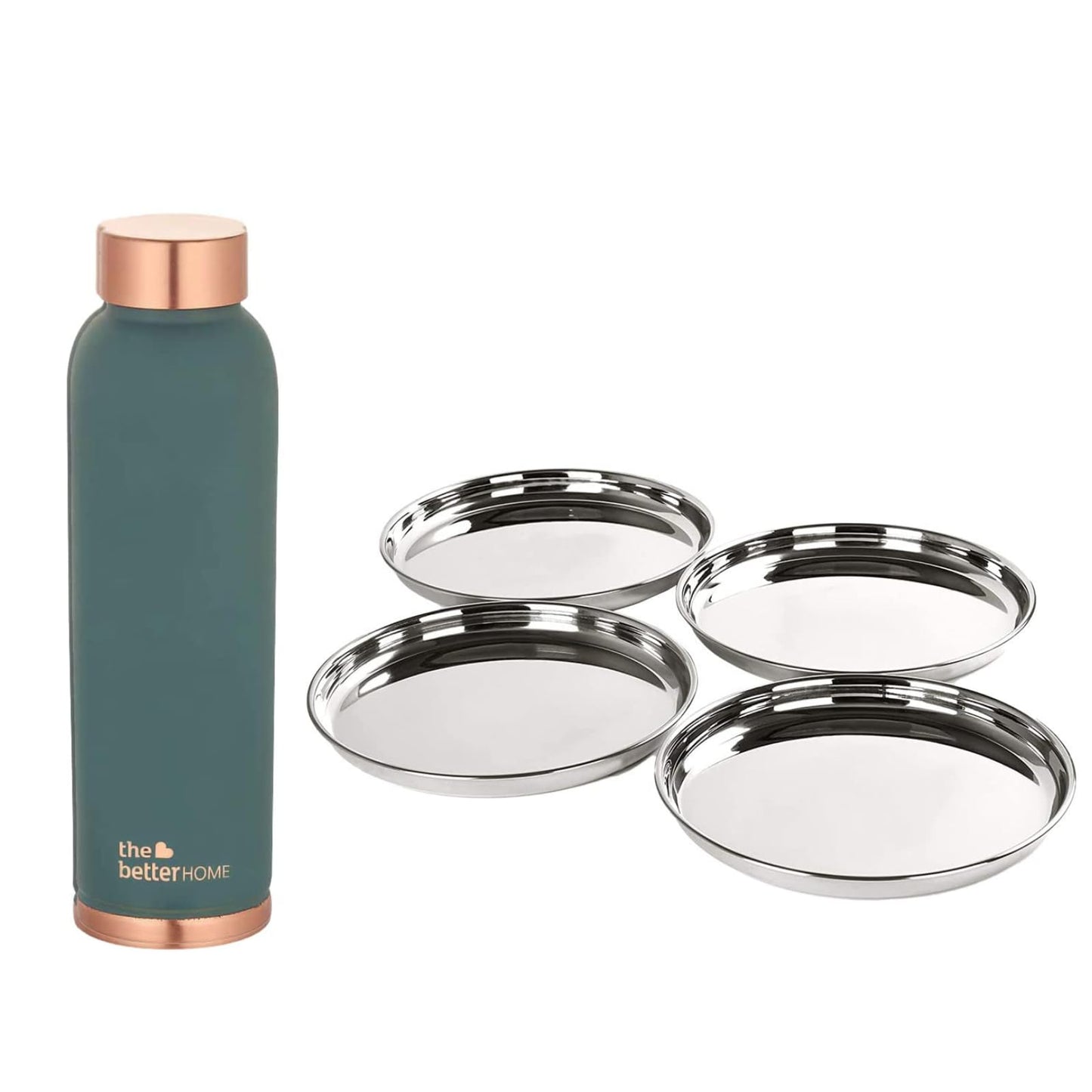 The Better Home 100 Pure Copper Water Bottle 1 Litre Teal  Savya Home 4 pcs Big Plate Set