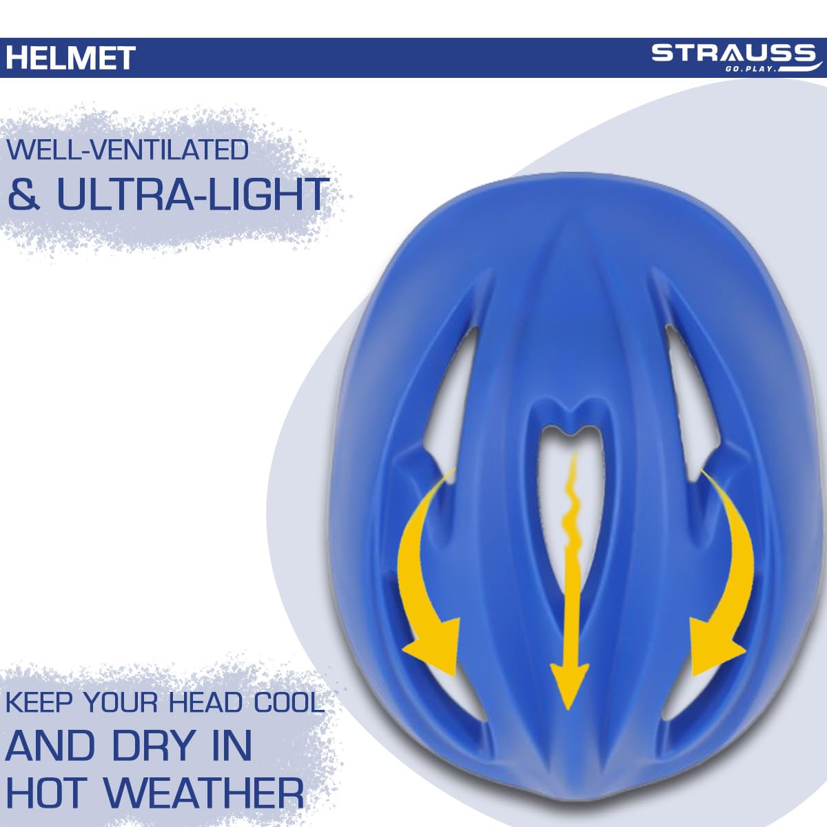 Strauss GlideX Cycling Helmet, Lightweight, Superior Ventilation, EPS Foam Lining, for Adults & Kids, Blue.