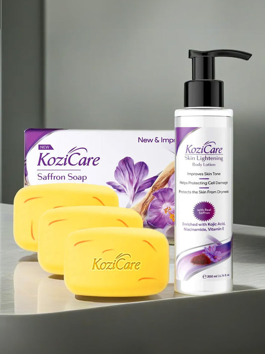 Kozicare Skin Whitening Soap, 3 Saffron Soaps, 1 Saffron Body Lotion, Kojic Acid Soap, Bath Soap Combo, Body Lotion for Women