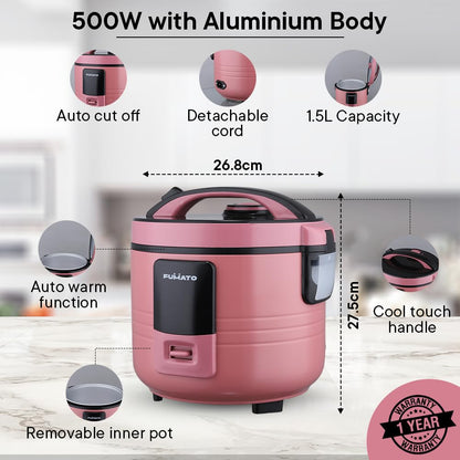 The Better Home FUMATO 1.8L Electric Kettle, 3-in-1 Cooker, Steamer. Wedding/Housewarming Gift, 1 Year Warranty, Cherry Pink.