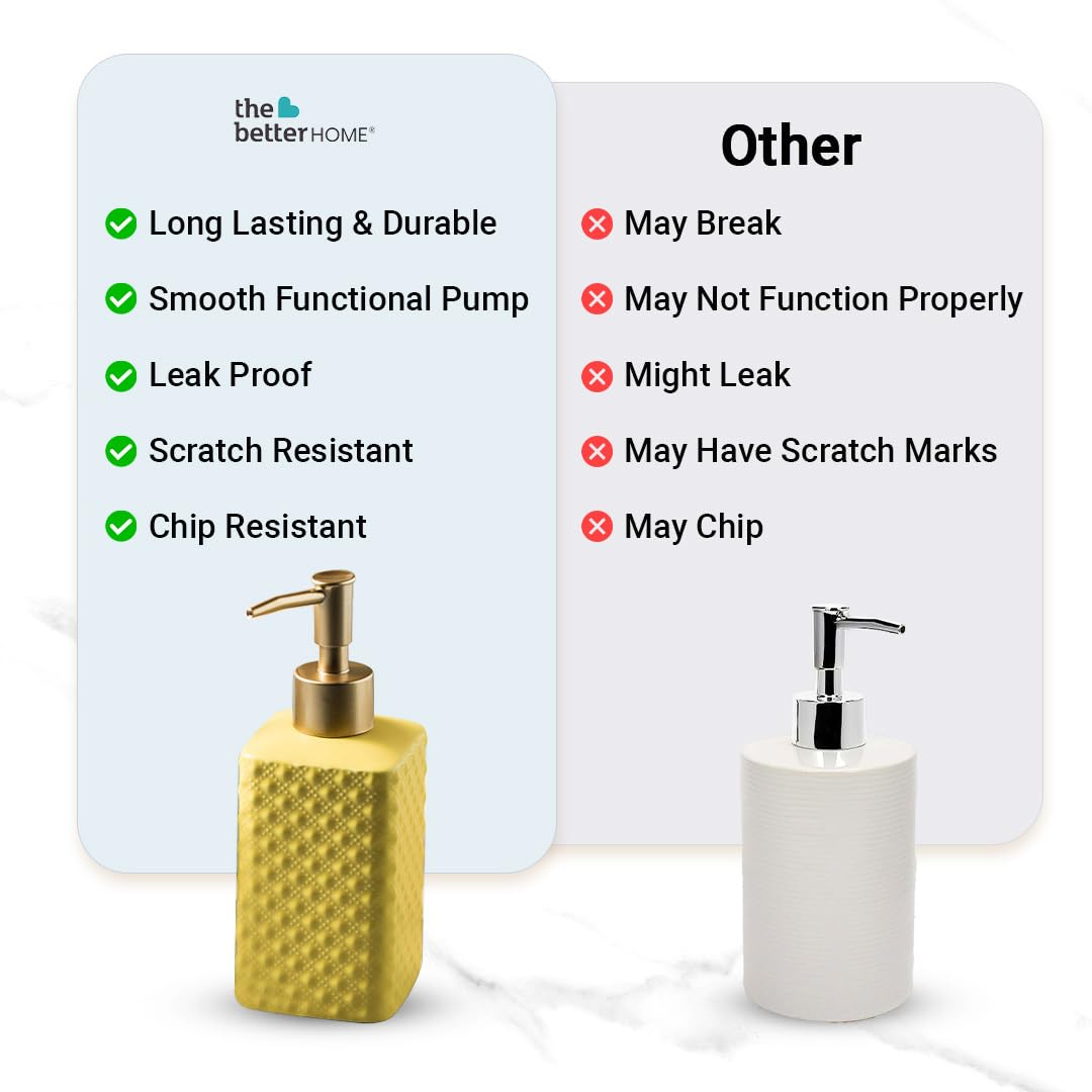 The Better Home 350ml Soap Dispenser Bottle - Yellow Set of 2 Ceramic Liquid Pump Dispenser for Kitchen Wash-Basin and Bathroom