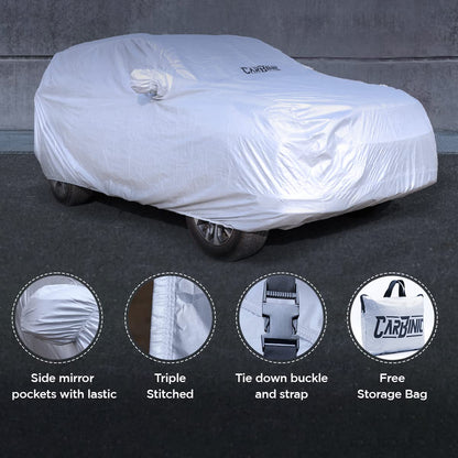 CARBINIC Car Body Cover for MG Astor 2021: Water Resistant, UV Protection, Scratchproof, Dustproof, All-Weather, Mirror Pocket, Antenna, Silver.