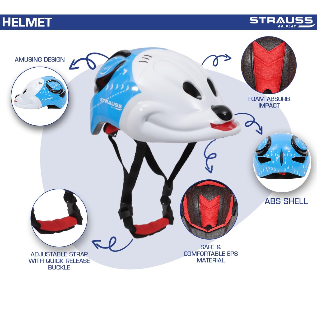 Strauss Kids Cycling Helmet, Lightweight, Superior Ventilation, Adjustable Size, Multisport for Cycling, Skating, Skateboarding, Blue.