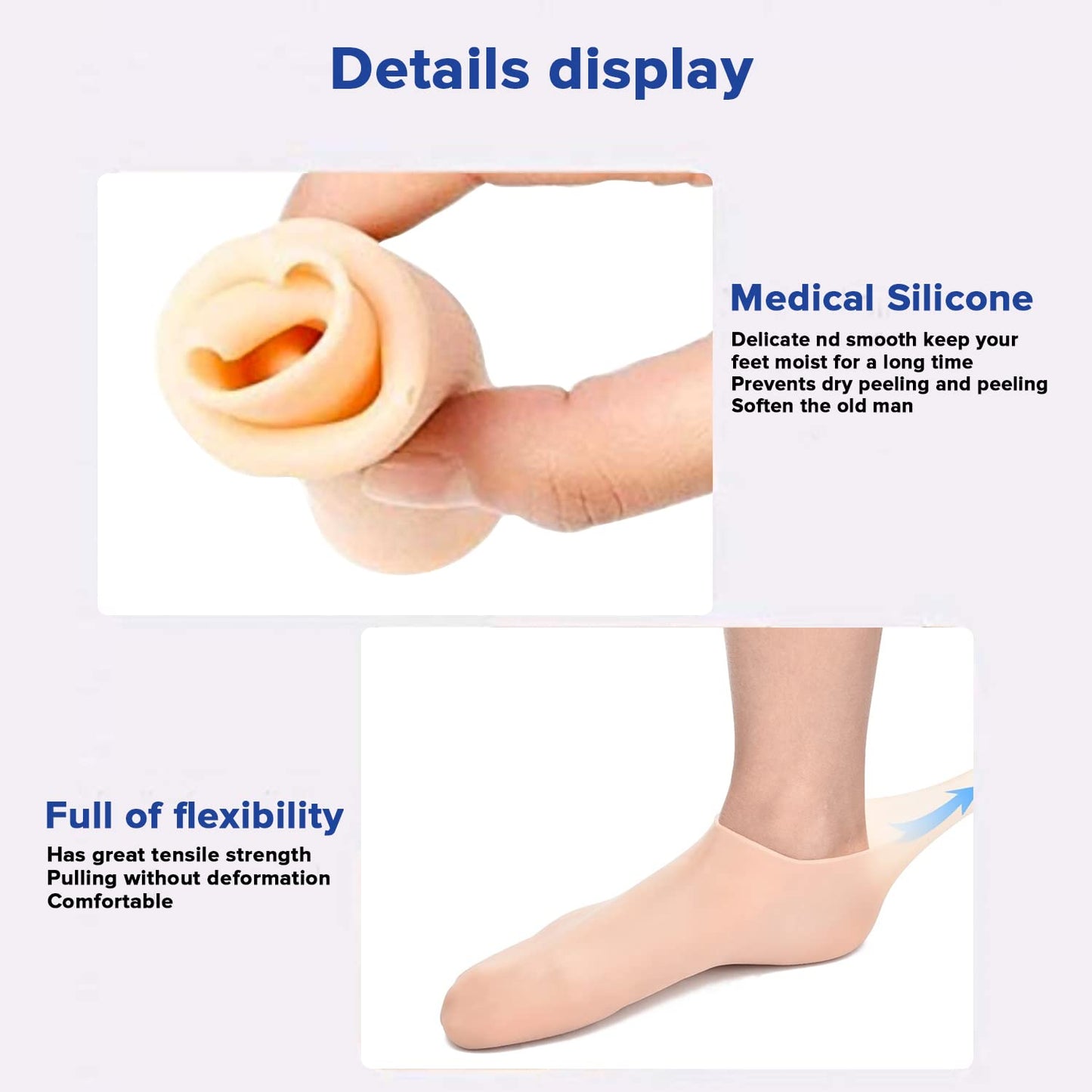 Dr Foot Silicone Moisturizing Heel Socks for Dry Cracked Heels, Rough Skin, Calluses Remover, Men & Women, Full Length, Large Size, 1 Pair