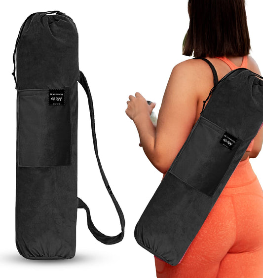 STRAUSS Velvet Yoga Mat Bag with Shoulder Strap, Washable, Durable, Side Pocket, Ideal for Men & Women, Black.