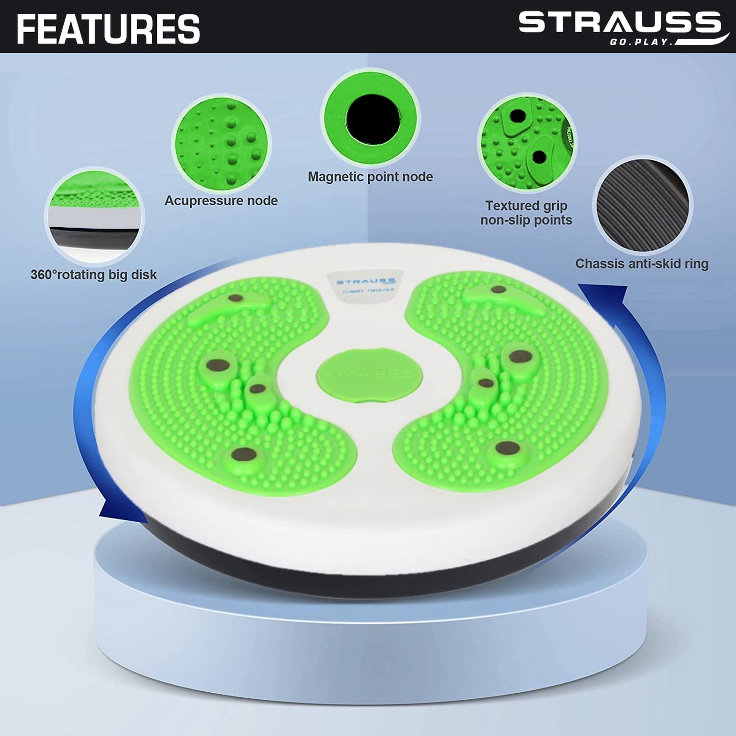 STRAUSS Tummy Twister  Tummy Trimmer Abs Roller  Shaper for Women  Men  Exercise Machine with Non-Slip Surface  Ideal Equipment for Home Workouts Green