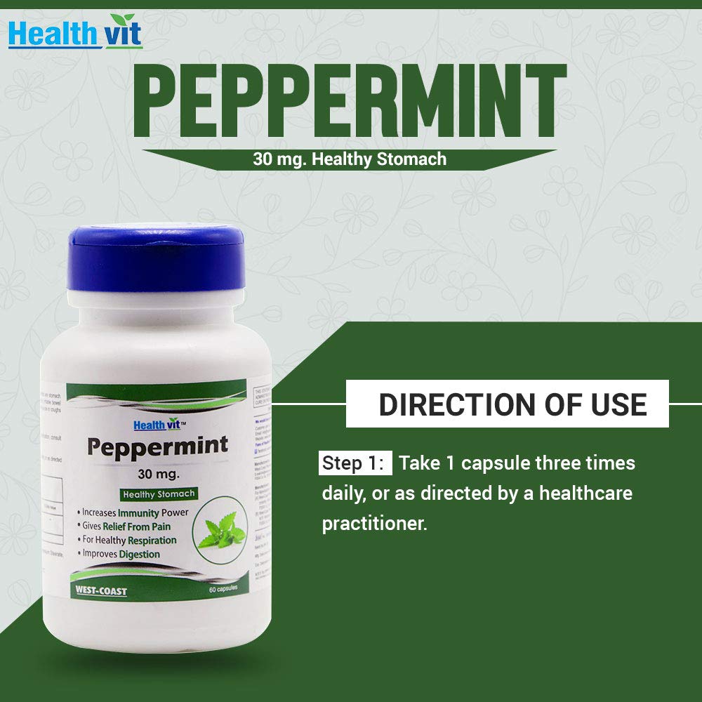 Healthvit Peppermint 30mg, 60 Capsules: Stomach cleanser, immunity booster, pain relief, aids migraine & digestion.