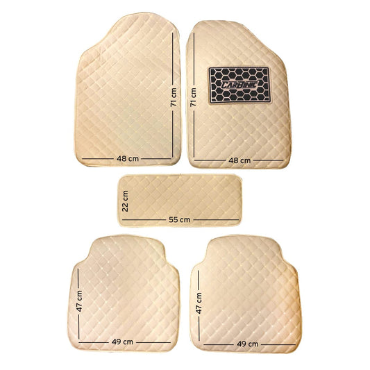 CarBinic 4D Premium Car Foot Mat - Universal Fits for All Cars  Premium Double Layered Leather Shock Absorbent  Waterproof  Anti-Skid  Heel Pad  Car Accessories Interior  Beige