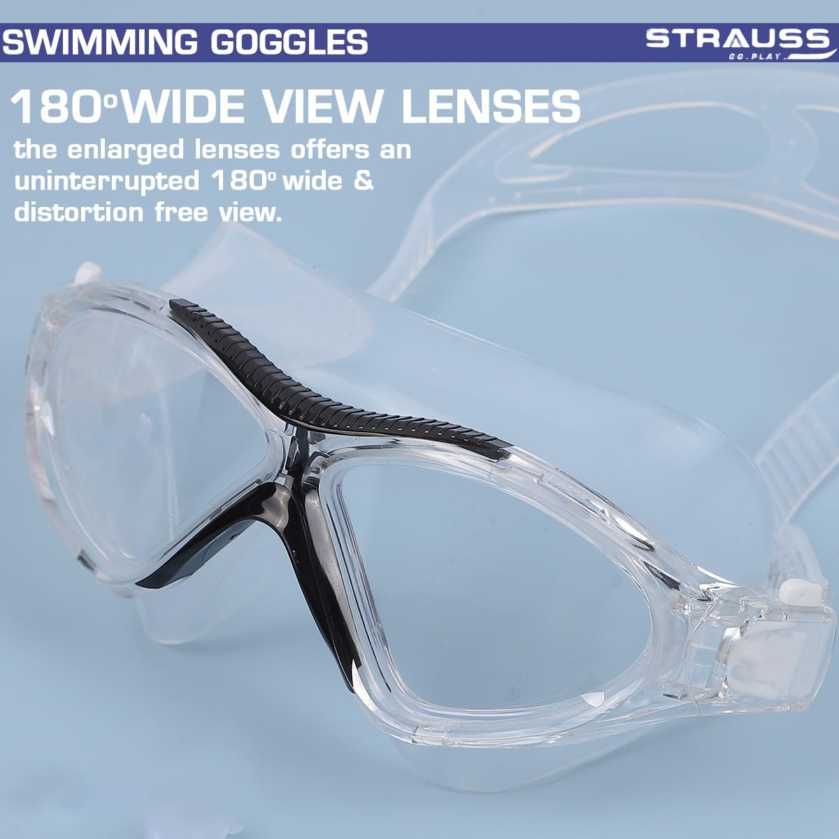 STRAUSS Swimming Goggles  Anti Fog  UV Protection  Swimming Goggles for Kids Adults  Fully Adjustable Swimming Goggles with A Case CoverBlack