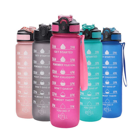 The Better Home 1L Motivational Gym Water Bottle with Measurements, Unbreakable Magenta Plastic Sipper for Adults.