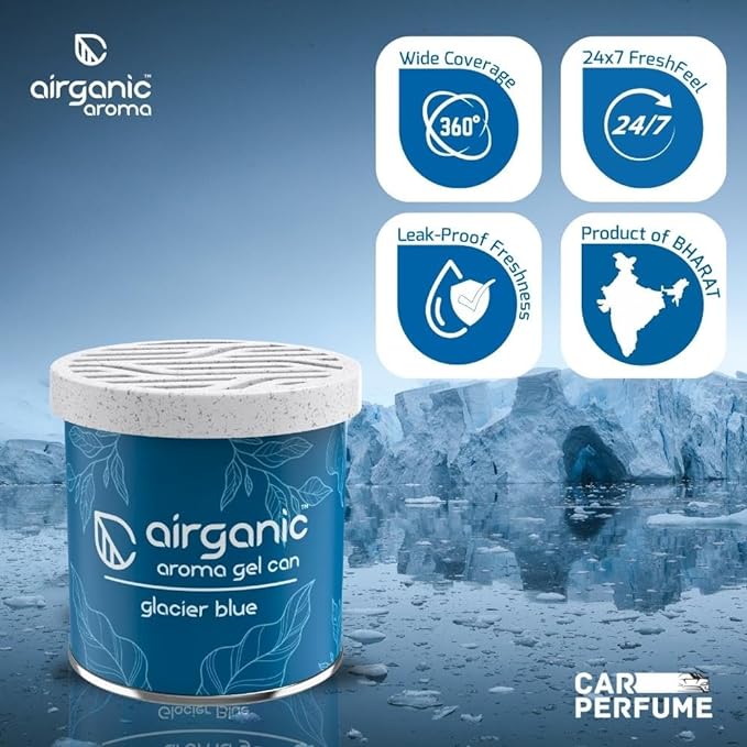 Airganic Aroma Car Freshener Combo Pack  Gel Can Glacier Blue  Aroma Cube Arabic Oud air fragrance