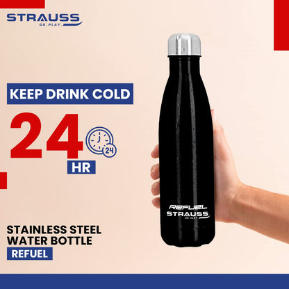 Strauss Refuel Steel Water Bottle  Leak Proof  Rust Free  Ideal for Office Gym Sports Kitchen Hiking Trekking  Travel  Vacuum InsulatedBlack