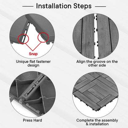 Cheston Interlocking Tiles I Wooden Floor Sheets I Interlocking Tiles for IndoorOutdoor I Weather  Water Resistant I Flooring Solution I 12 X 12 Deck Tiles Set of 8 Dusk Grey