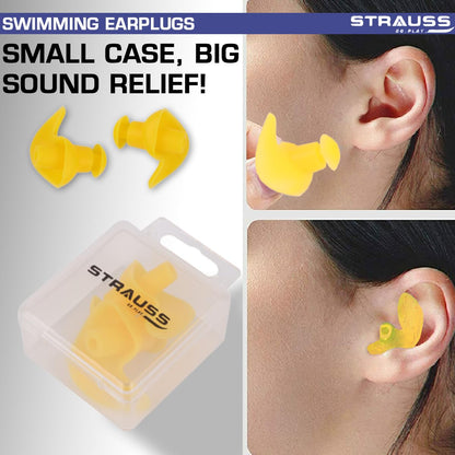 Strauss Waterproof Reusable Silicone Swimming Earplugs, Noise Cancellation, Soundproof, for Swimming, Travel, Kids & Adults, Yellow