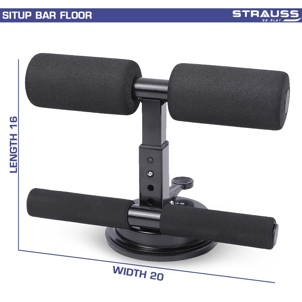 STRAUSS Sit-Up Bar: Portable, Foam Handle, Rubber Suction. Ideal for Sit-ups, Push-ups, Abs Workout, Weight Loss. Black.