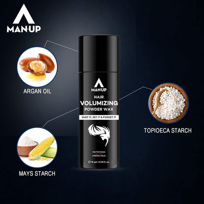 Man-Up Hair Volumizing Powder Wax for Men, Strong Hold, Matte Finish, All Natural, 10gm Pack of 100.