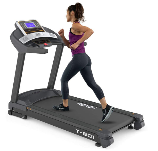 Reach T-901 Treadmill: 7 HP Motor, Auto Incline, LCD Display, 24 Preset Programs, 24 km/h, Max User Weight 130 kg.