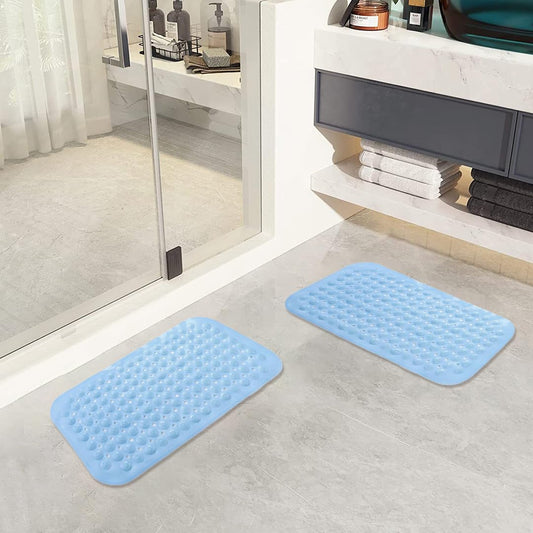 Savya Home Pack of 2 Diatom Mud Bathroom Floor Mat 71 x 35.5 cmPVC Accu-Pebble Soft  Light Weight Anti-Skid Mat for Living RoomBathroomShower MatMultipurposeSky Blue