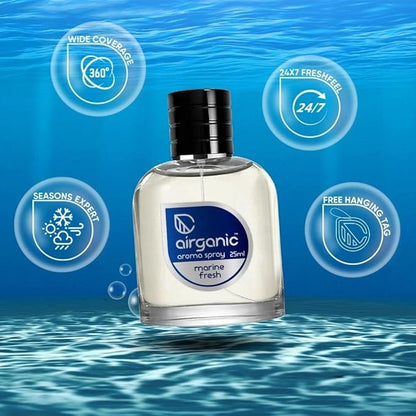 Airganic Aroma Car Freshener Combo Pack  Fine Spray Marine Fresh  Aroma Cube Arabic Oud air fragrance