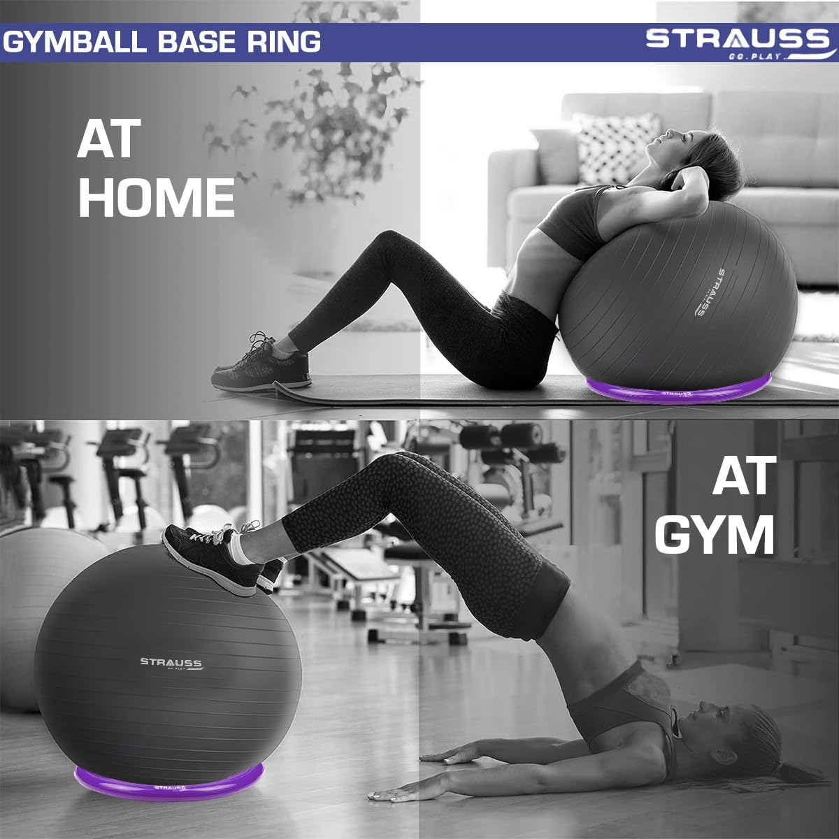 Strauss Gym Ball Base Ring  Round Anti SlipThickened  Stable Base Yoga Ball Fitness Balance Base  Suitable for HomeGym  OfficePurple