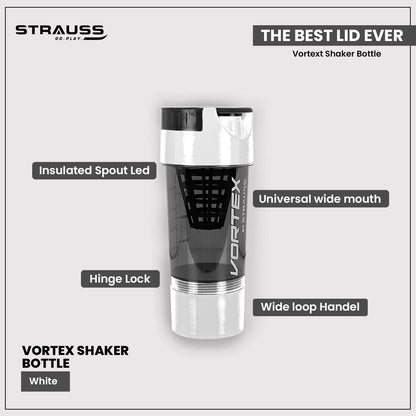 STRAUSS Vortex Shaker Bottle, 500ml, BPA-Free, Leakproof, with 2 Storage Compartments. Ideal for Protein Shakes, Pre-Workout, BCAAs.