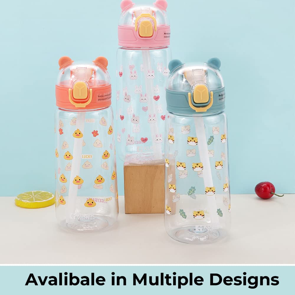 Homestic Sipper Bottle with Straw for Kids  Teddy Tumbler Sipper Cup I Cute Water Bottle with LidFood Grade PlasticOne Click OpenLeak Proof BPA Free 420 ml ISchool Boys Girls Transparent