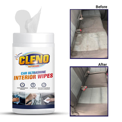 Cleno Car Ultrashine Interior Wipes - 50 Wipes Ready-to-Use Cleaning Essentials  Restore  Protect Your Cars Original Appearance  Ultimate Car Cleaning Kit