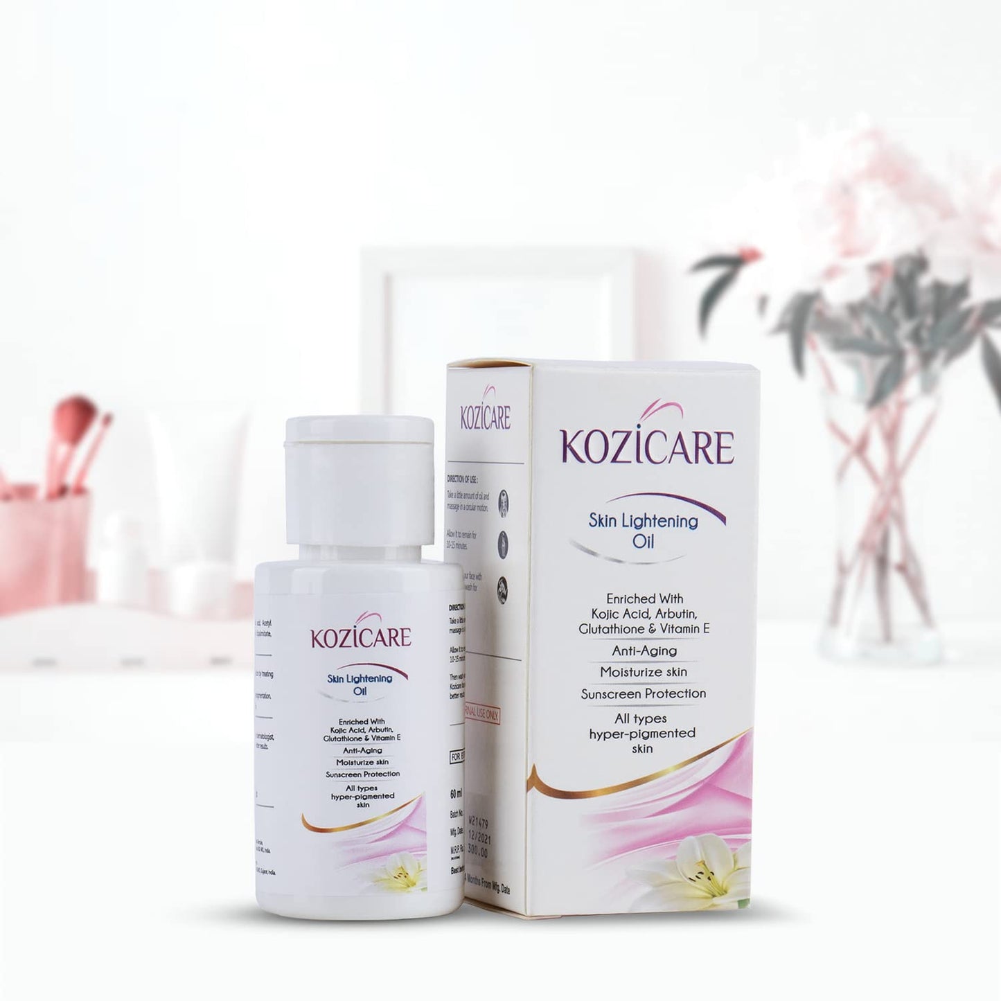 Kozicare Skin Whitening Fairness Oil  Kojic Acid Glutathione Arbutin Vitamin E 60 ml